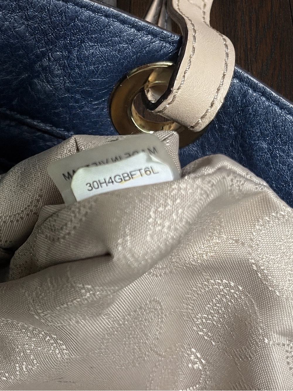 Michael Kors Navy Leather Tote with Beige Straps - Picture 5 of 7